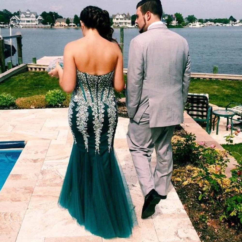 Teal Jovani Mermaid Prom Dress